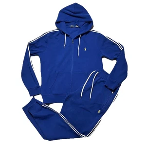 Polo Ralph Lauren felpa uomo blu medio pile zip felpa jogger - Foto 1 di 11