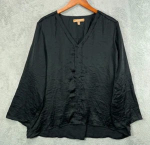 ELLEN TRACY seidige schwarze Langarm Bluse Damen XL schwarz seidig Oberteil V-Ausschnitt - Bild 1 von 10