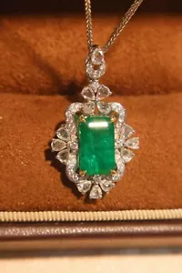 Quality 3 ct Natural Emerald 18k solid white gold and diamond pendant - Picture 1 of 4
