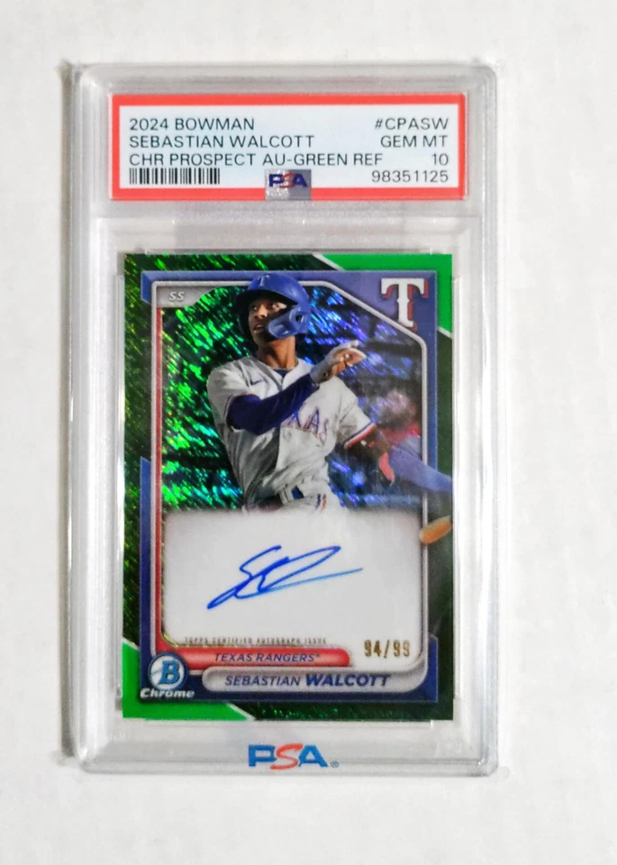 Sebastian Walcott PSA 10 2024 Bowman Chrome AUTO GREEN SHIMMER REFRACTOR /99 z1 - Image 1 of 1