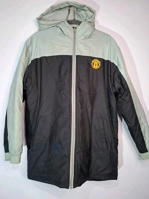 Official Manchester United Grey Hooded Puffer Jacket Size 13 - Image 1 of 4