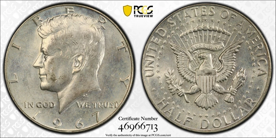 1967 KENNEDY HALF DOLLAR PCGS MS62 True View 46966713 - Image 1 of 1