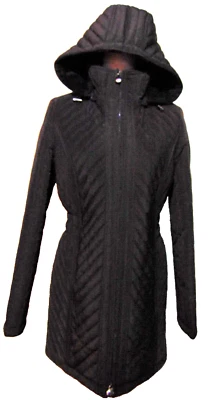 CROFT & BARROW WOMENS BROWN QUILTE COAT PARKA JACKET FAUX FUR HOOD RAIN RESIST~S - Image 1 of 4