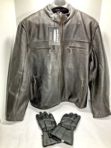 Chaqueta de rally de cuero para hombre MOSSI talla 52 con guantes de cuero negros XLg/12 ¡NUEVA! - Imagen 1 de 10
