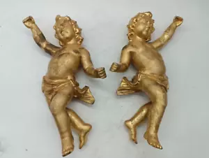 Antica Coppia di angeli dorati in legno - Imagen 1 de 10