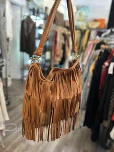 Bolso de Hombro GOLDENBLEU Cuero Cordero Flecos Marrón Nuevo Deadstock Anthropologie - Imagen 1 de 15