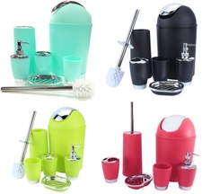 BATHROOM SET 6 PIECE ACCESSORY BIN SOAP DISH DISPENSER TUMBLER TOOTHBRUSH HOLDER