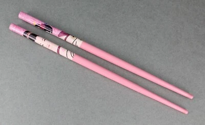 Pink hair chop sticks set of 2 wood picks pins 7 1/8" long geisha  - Image 1 of 4