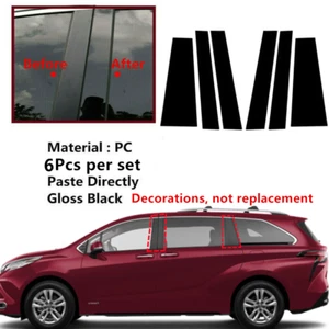 Decal Covers 6PCS Glossy Black Pillar Posts Trim Fit For Toyota Sienna 2021-2023 - Imagen 1 de 12