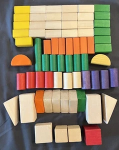 Colorful Children’s Wooden 63 Blocks Squares, Rectangles, Tubes, Triangles - Picture 1 of 5