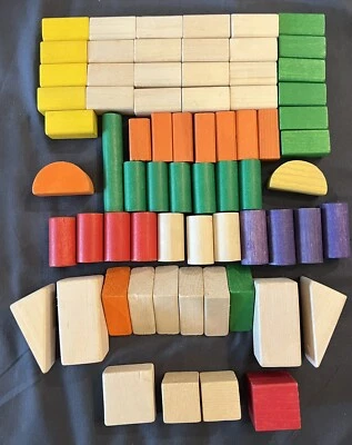 Colorful Children’s Wooden 63 Blocks Squares, Rectangles, Tubes, Triangles - Image 1 of 4