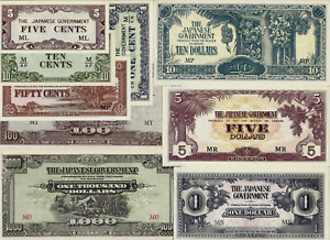 MALAYA 1 5 10 50 CENTS 1 5 10 100 1000 DOLLAR x 9 Pcs 1942-1945 Rare SET JIM WAR