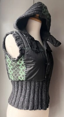 FREE PEOPLE Chaleco Puffer Suéter Tejido Capucha Negro Gris Verde Azteca Talla XS Sudadera con Capucha Foto 1 de 4