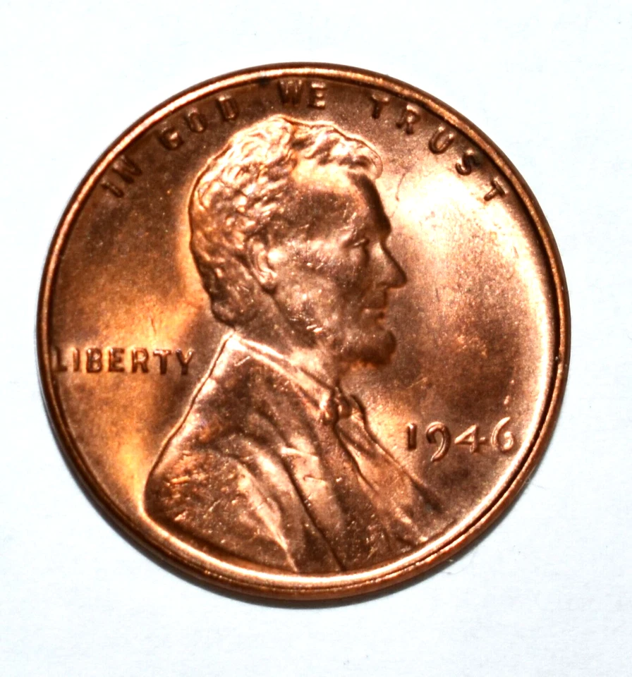 1946 No Mint Mark Penny One Cent Uncirculated Red Strike Through Mult-Error - Image 1 of 4