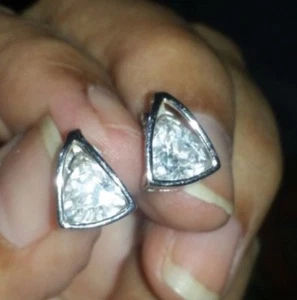 Set in Silver CZ Stud Earrings Over a Carat Ea. - Bild 1 von 1