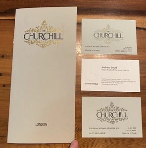 Vintage European Luxury The Churchill Hotel London Brochure and 3 Business Cards - Picture 1 of 12