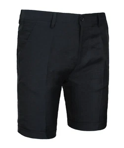 Bermuda uomo in lino sartoriali nero casual eleganti pantaloni corti estivi - Foto 1 di 3