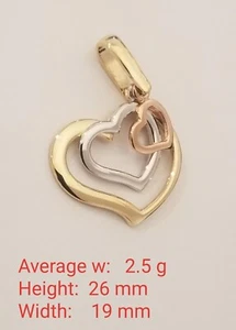 14k echter massiver dreifarbiger Gold Herz Korazon Anhänger - Bild 1 von 7