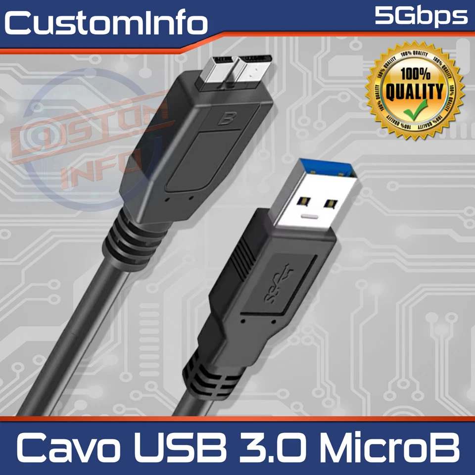 Cavo Micro B USB 3.0 per Disco Rigido Esterno WD, Seagate, Toshiba, Hitachi HDD - Immagine 1 di 4