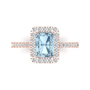 1.86 tcw Emerald Solitaire Vintage Engagement Ring, 14K Rose Gold Sim Diamond - Picture 1 of 40