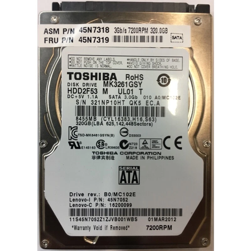 45N7319 - Lenovo 320GB 7200 RPM SATA 2.5" HDD - Image 1 of 1