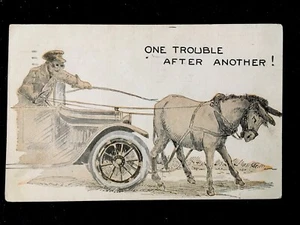 c1921 Automobile Comic "One Trouble After Another" Vintage Postcard - Picture 1 of 2