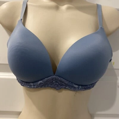 NEW Ambrielle Sz 34 C Blue Demi Wirefree T Shirt Bra With Lace Trim - Image 1 of 4