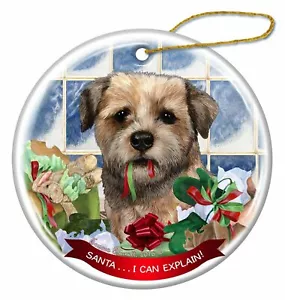 Border Terrier Dog Porcelain Hanging Ornament Pet Gift Santa I Can Explain! - Picture 1 of 1