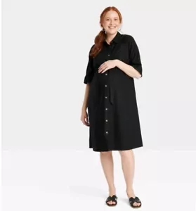 Isabel Maternity By Ingrid & Isabel Women's Elbow Sleeve Midi Maternity Linen, S - Picture 1 of 6