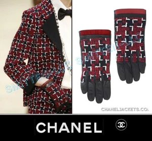 GUANTI CHANEL 15A rossi in tweed nero e pelle da $1.250 * taglia 7-1/2 ~ ottime condizioni - Foto 1 di 11