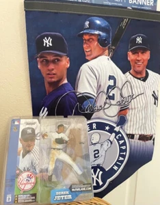 FOUR Derek Jeter Yankees Treasures! Farewell Pin, Banner, Action Figure & Magnet - Picture 1 of 9