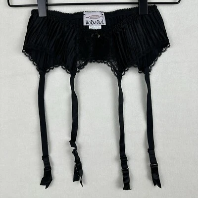 Worn Out Lingerie Garter Belt Vintage Small Black Elastic Waist Lace Trim Goth - Image 1 of 4
