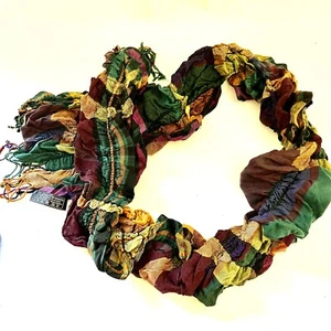 Sacred Threads Women’s Multicolor Rayon Scarf Ruched and Fringed 60”L x 10”W - Picture 1 of 4