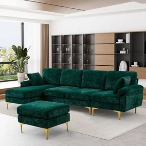 114" Velvet U-Shaped Sectional Sofa Couch Convertible L-Shaped w/Chaise Lounge - Picture 1 of 30