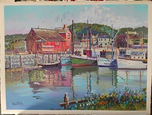 "Rockport" by Fil Mottola (1915-2008) 20x28 Massachusetts Original Oil/Paper - Picture 1 of 8