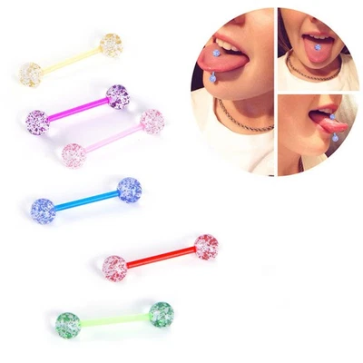7pcs/lot Glitter  Bars Tongue Rings Body Piercing Jewelry Tounge Bars Gif“iy - Image 1 of 4