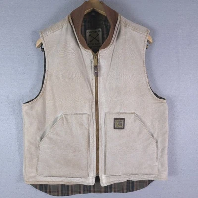 Carhartt King Baby Vest Mens Medium Tan V01 BRN Collab Rare Faded Flannel Lined - Image 1 of 4
