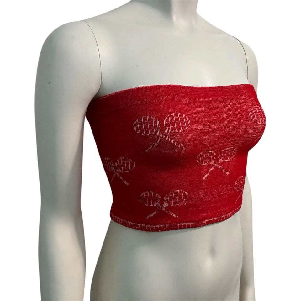 Винтажные теннисные эластичные ракетки 70-х из смеси спандекса топ эластичные текстурированные размер S - Изображение 1 из 4