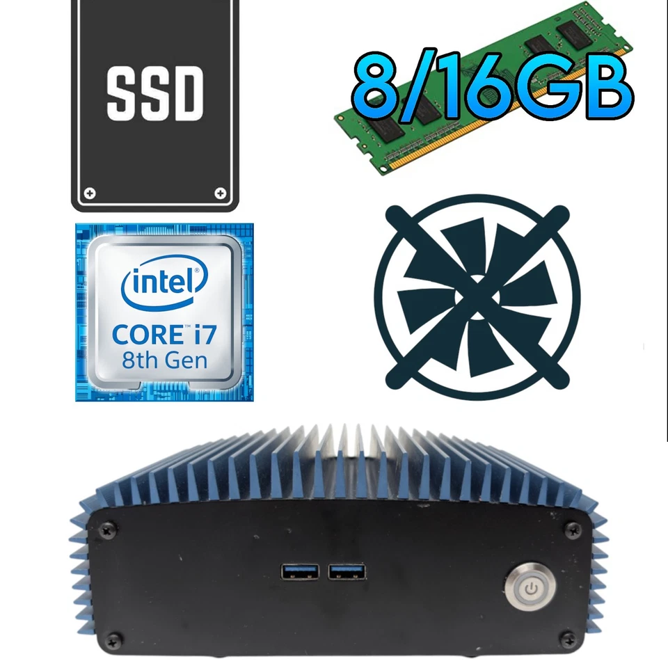 Intel NUC 7i7DNFE i7 8650U Lüfterlos 8/16 RAM 256GB NVME SSD Mini PC USF Fanless - Bild 1 von 4
