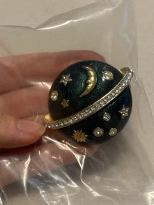 SWAROVSKI signierte Brosche SATURN Mond blau Emaille klar Kristall Anstecknadel - Bild 1 von 6