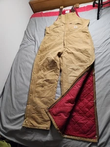 Vintage Carhartt Quilted Lined Canvas Bib Overalls Mens Size 44x34 Brown R04 BRN - Picture 1 of 11