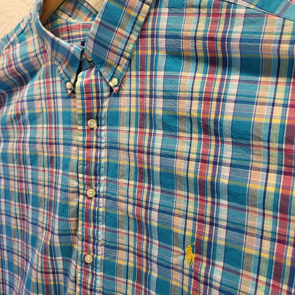 Ralph Lauren Blue Label Classic Fit Button Shirt Mens 3XL 3XLT Blue Plaid Pony - Image 1 of 4