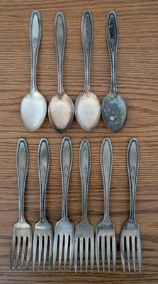 Set of Vintage Diamond Silverplate DS Spoons And Forks Floral Flatware Pattern   - Image 1 of 4