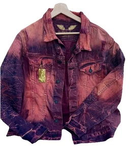 Giacca denim Robin's Jean XL lavaggio acido rosso viola ali invecchiate made in USA - Foto 1 di 14