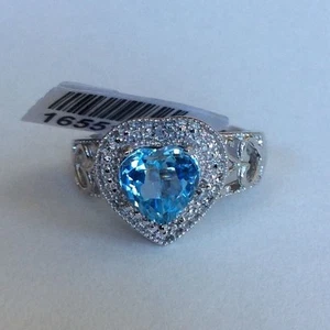 Blue Trillion Topaz Platinum Plated Diamond Ring SZ 8 - Picture 1 of 11