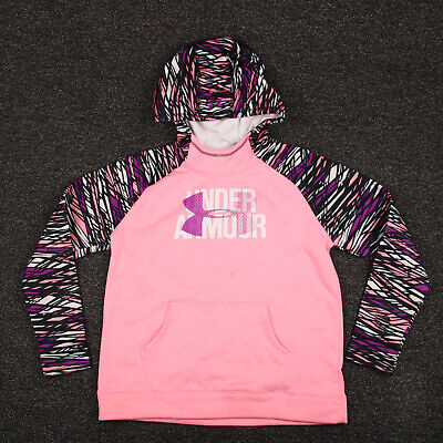 Under Armour Hoodie Girls XL Pink & Black ColdGear Long Sleeve Center Logo Youth • 16.96€