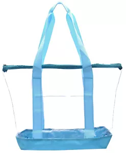 Clear Pvc Tote Bag w/Side Pocket & Zipper - Shopping, Gym, Work, Stadium Event - Picture 1 of 7