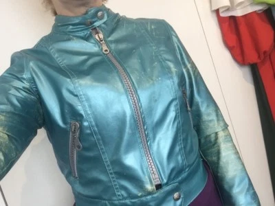 Metallic blue fitted biker/bomber jacket - Image 1 of 4