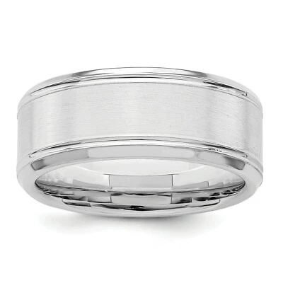 Sterling Silver Brushed 8mm Grooved Flat Center Wedding Band Sizes 7 to 13.5 - Image 1 of 4