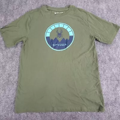 Camisa Spyder Para Hombre Mediana Verde Manga Corta Azul Logo Cuello Redondo Foto 1 de 4